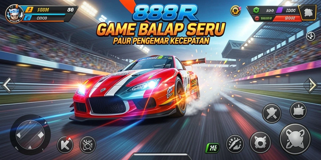 Gameplay menegangkan dalam balapan mobil di 888R.