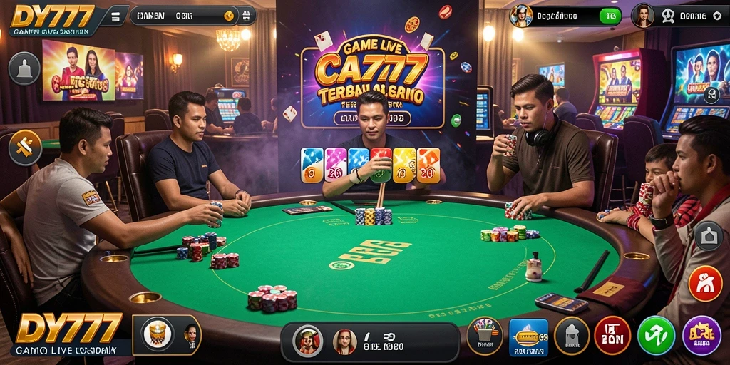 Tampilan gameplay DY777 dengan dealer langsung dan permainan seru.