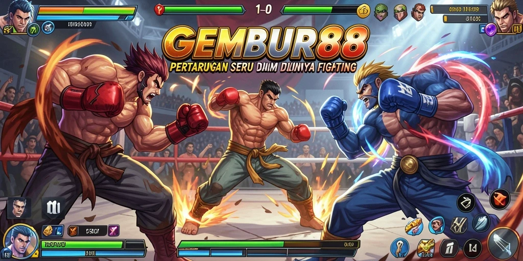 Gameplay <strong>GEMBUR88</strong> menampilkan pertarungan yang intens dan mendebarkan.
