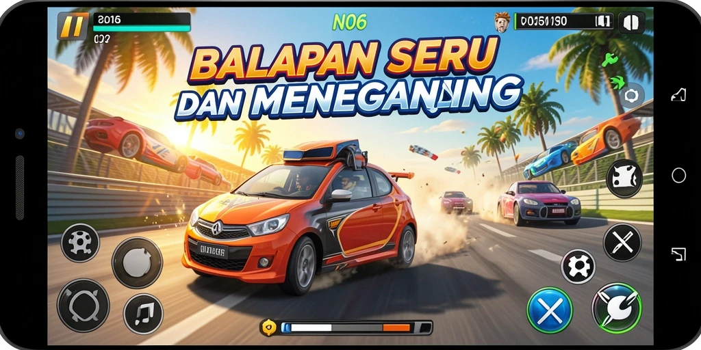Tampilan gameplay N06 yang menegangkan dan penuh aksi balapan.