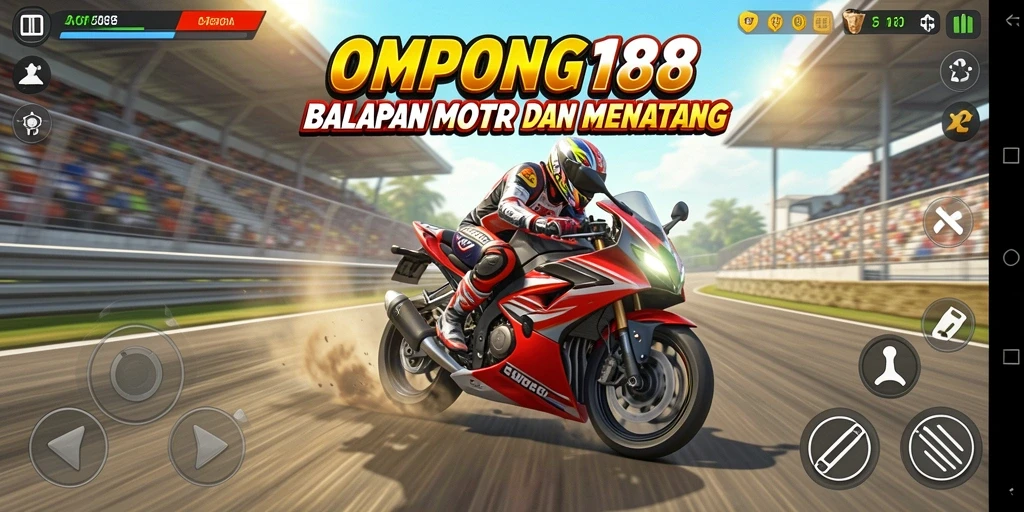 Screenshot dari gameplay seru OMPONG188 yang menunjukkan adrenalin balapan motor.