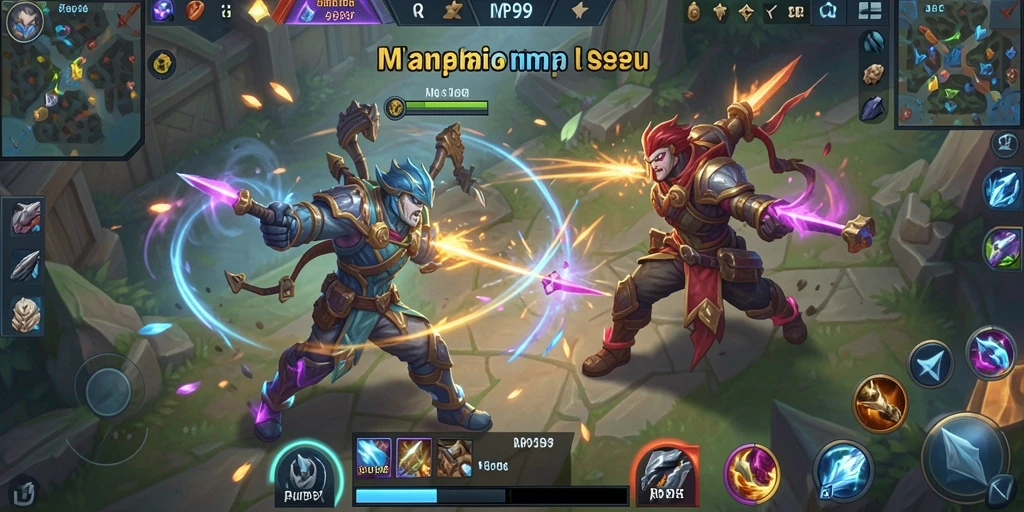 Tampilan gameplay seru RP99 yang menampilkan hero bertarung.