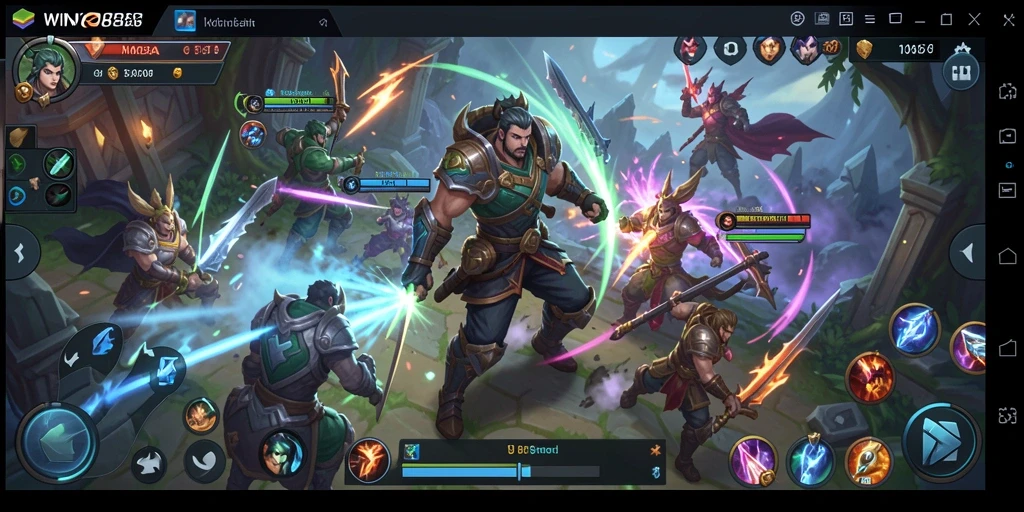 Tampilan dinamis dari gameplay seru WIN88 MOBA.