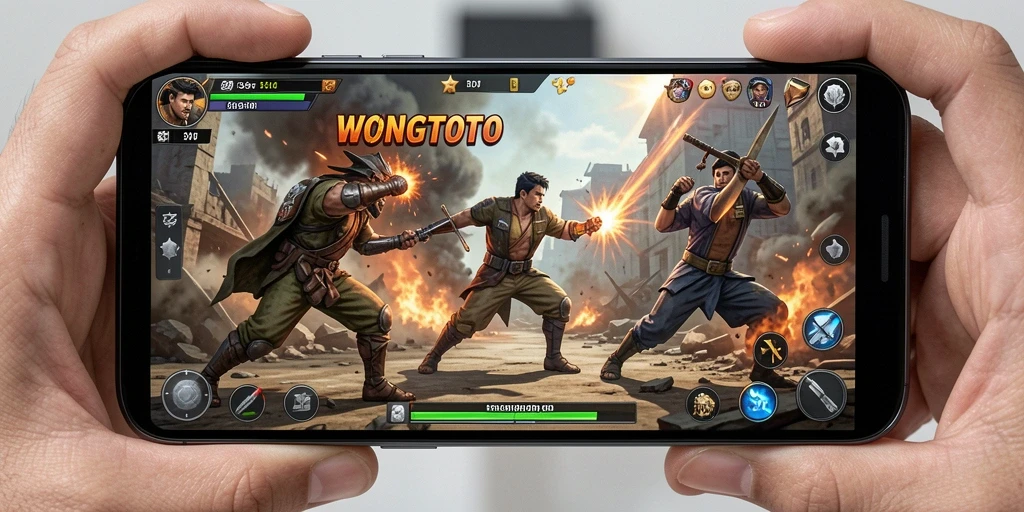 Screenshot gameplay WONGTOTO menampilkan pertarungan aksi yang intens.